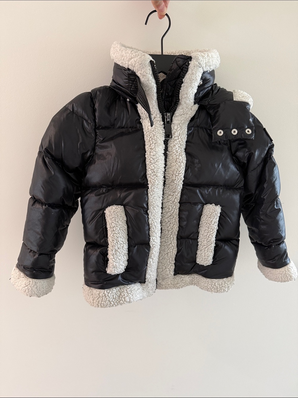 SAM. Black Puffer Jacket with Cream Sherpa Trim